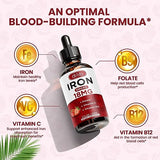 Liquid Iron Supplement for Women & Men Iron Drops Iron Supplements for Anemia with Folate, Vitamin C, B12 for Red Blood Cell Support-Strawberry, 2 Fl Oz