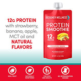 Designer Wellness Protein Smoothie, Real Fruit, 12g Protein, Low Carb, Zero Added Sugar, Gluten-Free, Non-GMO, No Artificial Colors or Flavors, Strawberry Banana, 12 Count