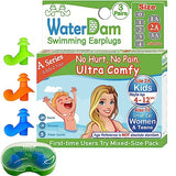 WaterDam A-Series Swimming Ear Plugs Ultra Comfy Great Waterproof Earplugs (Size 2A, Size 2A+2A+2A: Kids Teens Small&Medium Ear Women (Green Orange Blue))
