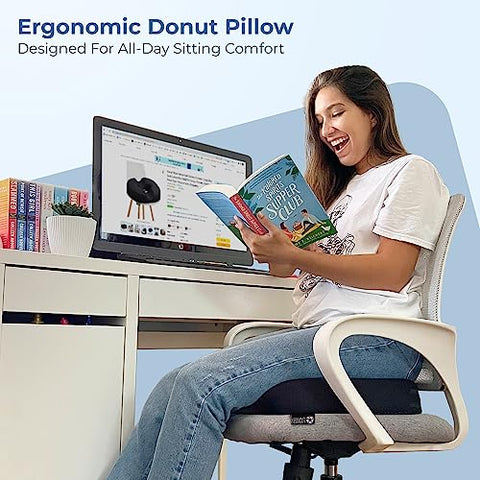 Donut Pillow Hemorrhoid Tailbone Cushion – Large Black Seat Cushion Pain Relief for Coccyx, Prostate, Sciatica, Pelvic Floor, Pressure Sores, Pregnancy