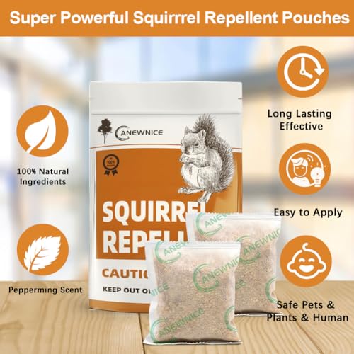 ANEWNICE Squirrel Repellent Outdoor, Rodent Repellent, Squirrel Repellent for Attic and Cars, Natural Squirrel Repellent for Bird Feeders and Garden, Ultra Powerful Chipmunk Repellent - 10Packs