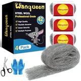 Steel Wool Mice Control 4'' * 42' Total Rodent Control Fill Fabric, Steel Wool Pads Mouse Blocker Keep Mice Away from Holes Wall Cracks Gaps(4 Rolls)