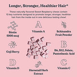 CHEWSY Beautiful Hair Chews, Promotes Longer, Stronger, Healthier Hair, Biotin, Vitamins C, A, B12, D3, Goji Berry for All Hair Types â Individually Wrapped Hair Vitamin Fruity Chews, 30-Day Supply