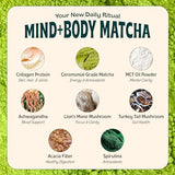 Matcha Super Latte - Ceremonial Grade Green Tea Organic Matcha Powder, Collagen, MCT Oil, Superfood Mushrooms, Matcha Latte Collagen Powder, Detox Mushroom Matcha Powder (A Tad Sweet, 10 Servings)