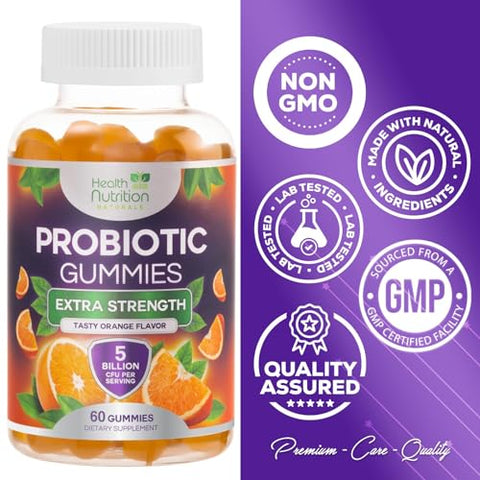 Daily Probiotic Gummies - 5 Billion CFU, Extra Strength Probiotic Supplement, Digestive Health & Gut Health Support Supplements, Probiotic Gummy Vitamins, Probiotics for Women & Men - 120 Gummies