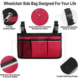 Wheelchair Side Organizer Storage Bag Armrest Pouch with Cup Holder and Reflective Stripe Use Waterproof Fabric, for Most Wheelchairs, Walkers or Rollators (Red)