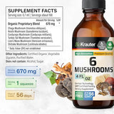 MAUWE HERBS 6 Mushrooms Supplement 6-in-1 - Lions Mane, Shiitake,Turkey Tail, Cordyceps, Reishi & Chaga Liquid Extract - Mushroom Complex Tincture - Organic and Vegan Drops 4 Fl.Oz.