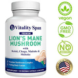 Lions Mane Supplement Capsules – Mushroom Extract with Chaga, Maitake, Reishi & Shiitake Mushrooms | Pure Fruiting Body | Mental Clarity, Focus, Cognitive Support | Made in USA | 120 Vegetable Caps