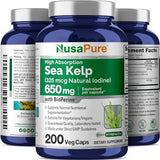 NusaPure Sea Kelp Iodine 325Mcg per Capsule, Bioperine. 200 Veggie Capsules (Non-GMO, Gluten Free, Organic Kelp)