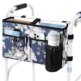 Rhino Valley Walker Bag, Multi Pockets Folding Walker Basket Tote Bag with Cup Holder, Hand-free Carry Pouch Storage Bag for Universal Walkers, Large Capacity Organizer for Seniors Elderly,Blue Cosmos