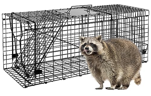 VASALAID Live Animal Trap Cage, 32" X 12" X 12.5" Catch and Release, Humane Live Trap Cage Indoor & Outdoor Foldable Live Trap for Raccoons,Groundhogs, Stray Cats,Squirrels, Rabbits, woodchucks