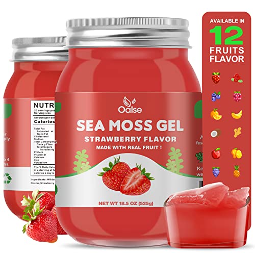 OALSE (18.5 OZ Organic Sea Moss Gel Strawberry Flavor - Natural Seamoss Gel with 92 Minerals and Vitamins - Non-GMO, Gluten-Free, Vegan - Immune Defense Thyroid Digestive Support