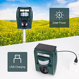 Bieuoky Solar Animal Repeller, Ultrasonic Repellent, Waterproof Motion Detection, LED Flashing Light, USB Rechargeable Aminal Repellent for Garden, Yard, Farm