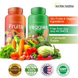 Just Ripe Nutrition Fruits and Veggies Supplement - 90 Fruit and 90 Vegetable Capsules - 100% Whole Natural Superfood - Filled with Vitamins and Minerals - Supports Energy Levels (1 Pack)