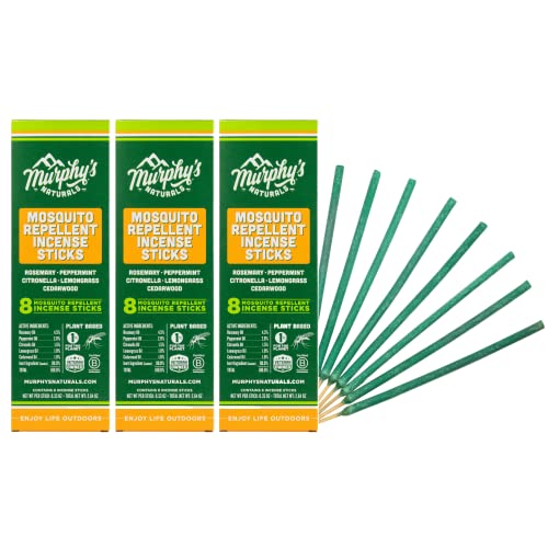 Murphy’s Naturals Mosquito Repellent Incense Sticks | DEET Free with Plant Based Essential Oils | 2.5 Hour Protection | 8 Sticks per Carton | 3 Pack