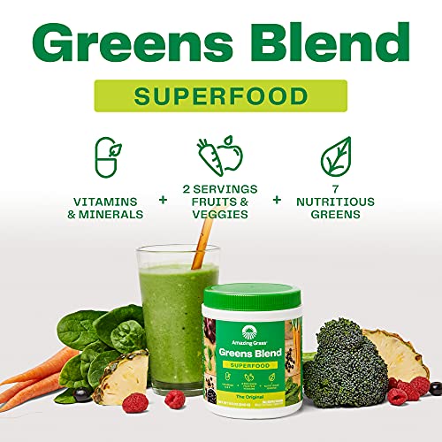 Amazing Grass Greens Blend Superfood: Super Greens Powder Smoothie Mix for Boost Energy ,with Organic Spirulina, Chlorella, Beet Root Powder, Digestive Enzymes & Probiotics, Original, 60 Servings