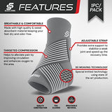 Sleeve Stars Ankle Brace for Plantar Fasciitis Relief, Ankle Wrap & Ankle Support for Women & Men w/Ankle Strap for Sprained Ankle & Heel Protectors Sleeve, Heel Brace for Heel Pain (Single/Gray)