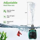 FREESEA Submersible Aquarium Fountain Pump: 400GPH 25W Adjustable Ultra Quiet Small Fish Tank Water Pump with 5ft Tubing for Outdoor | Pond | Hydroponic | Waterfall