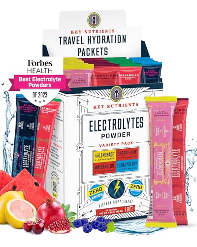 KEY NUTRIENTS Electrolytes Powder Packets No Sugar - 4 Delicious Flavors in Hydration Packets 20 Pack - No Calories, Gluten Free Electrolytes Powder Packets - Keto Friendly, Non GMO, Made in USA