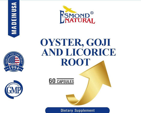 Esmond Natural: Oyster, Goji & Licorice Root Complex, GMP, Natural Product Assn Certified, Made in USA - 60 Capsules