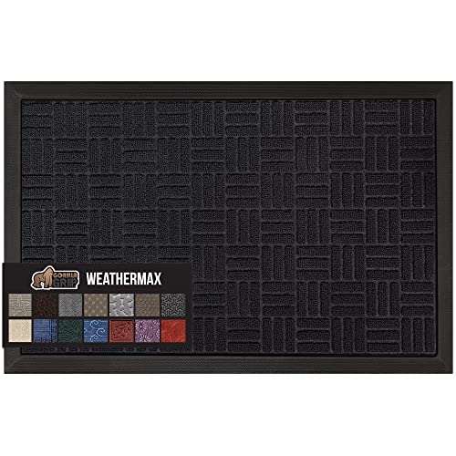 Gorilla Grip 100% Waterproof All-Season WeatherMax Doormat, 23x35, Durable Natural Rubber, Stain and Fade Resistant, Low Profile, Indoor Outdoor Door Mats, Easy Clean Patio Entrance Mat, Midnight Maze