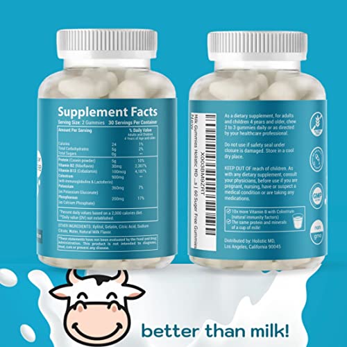 Holistic MD Colostrum Supplement with Vitamin B Complex - Grass Fed Milk Gummies for Kids & Elderly - 60 ct Sugar Free Milk Protein Gummies