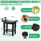 ETECHMART Bamboo Shower Bench with Storage Shelf, 2-Tier Spa Seat Bath Stool for Bathroom Bathtub Elderly Disabled Seniors Women, Inside Shower Shaving Legs, Waterproof, Espresso