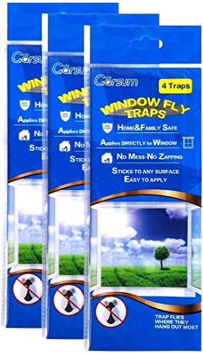 Garsum Window Fly Traps Indoor, Fly Paper Bug Sticky Strips, House Fly Killer Window Decal Non-Toxic,4 Piece per Pack Total 24 Pices