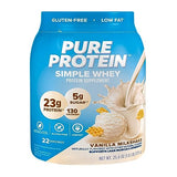 Pure Protein Simple Whey Powder - High Protein, Low Sugar, Gluten-Free, French Vanilla Flavor - 1.6 lbs