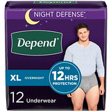 Depend Night Defense Adult Incontinence Underwear for Men, Disposable, Overnight, Extra-Large, Grey, 12 Count, Packaging May Vary