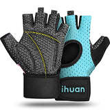 ihuan Breathable Weight Lifting Gloves: Fingerless Workout Gym Gloves Wrist Support Palm Protection Extra Grip for Fitness Rowing Pull-ups(Green, S)