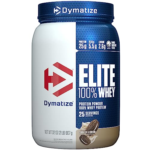 Dymatize Elite 100% Whey Protein Powder, Quick Absorbing & Fast Digesting for Optimal Muscle Recovery, Cookies & Cream, 32 Oz