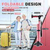 BigAlex Folding Walking Cane with Two Led Lights for Elderly Solid Base Adjustable Walking Stick with Carrying Bag for Man/Women