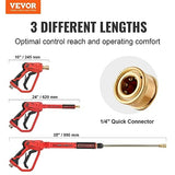 VEVOR High Pressure Washer Gun, 4000 PSI Power Washer Spay Gun with Replacement Extension Wand, M22-14,15mm Inlet & 1/4'' Outlet, Pressure Washer Handle with 5 Nozzle Tips