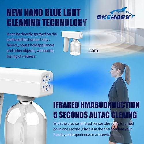 DrShark Professional Sprayer Fogger Machine Electrostatic ULV Atomizer & Cordless Handheld Nano Steam Gun – Rechargeable Spray Gun with Blue Light for Touchless Spray