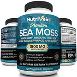 Nutrivein Organic Sea Moss 1600mg Plus Bladderwrack & Burdock - 120 Capsules - Prebiotic Super Food Boosts The Immune System & Digestive Health - Thyroid, Healthy Skin, Keto Detox, Gut, Joint Support