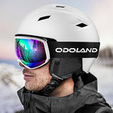 Odoland Ski Helmet and Goggles Set, Snowboard Helmet and Protective Glasses for Men, Women & Youth - Shockproof/Windproof Protective Gear for Skiing, Snowboarding, Snowmobile-White,S