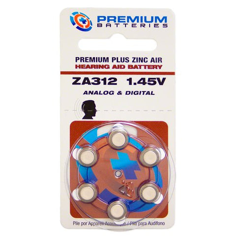 Premium Batteries Size 312, ZA312, PR41, P312 1.45V Zinc Air Hearing Aid Batteries Brown Tab (180 Batteries)