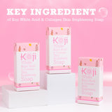 Koji White Kojic Acid & Collagen Skin Brightening Soap for Face Dark Spot & Natural Glowing Skin - Daily Moisturizer, Acne Scars, Wrinkles, Skin Tightening of Vegan Soap, 2.82 oz (2 Bars)