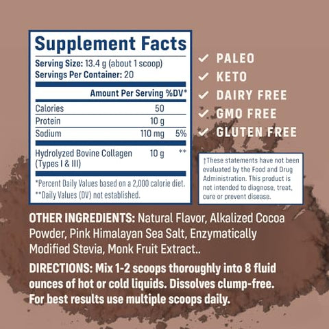 NativePath Collagen Peptides - Hydrolyzed Type 1 & 3 Collagen. Keto & Paleo Grass-Fed Protein Powder for Hair, Skin, Nails, Bones, Joints, Digestion and More - No Gluten or Dairy (Chocolate, 228g)
