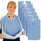 Vive Adult Bibs (6 Pack) - Waterproof Apron Set for Men, Women for Eating with Adjustable Strap - Washable Reusable Large Terry Cloth for Elderly, Seniors and Disabled - Extra Long Clothing Protector