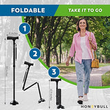 HONEYBULL Walking Cane for Men & Women - Foldable, Adjustable, Collapsible, Free Standing Cane, Pivot Tip, Heavy Duty, with Travel Bag | Walking Sticks for Seniors & Adults [Black]