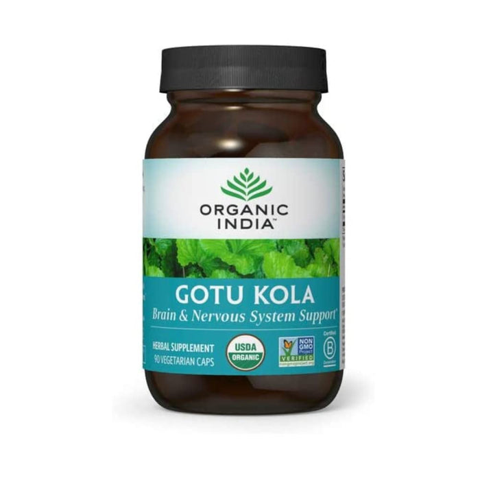 Organic India Gotu Kola Herbal Supplement - Adaptogen for Brain & Nervous System Support, Vegan, Gluten-Free, Kosher, USDA Certified Organic, Non-GMO, Calming, Mental Clarity - 90 Capsules