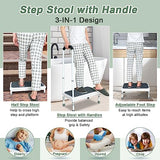 Medical Step Stool with Handle Elderly Adults Bed Steps for High Beds Rails Adjustable Assist Bar Heavy Duty Stepping Stool Metal Wide Step Platform Seniors Handicap Bed Side Foot Stool with Handrail