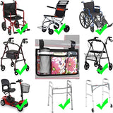 Update Flower Color Wheelchair Bag Side Organizer Storage Armrest Pouch with Cup Holder and Reflective Stripe Use Waterproof Fabric, for Most Wheelchairs, Walkers or Rollators (Pink Floral)