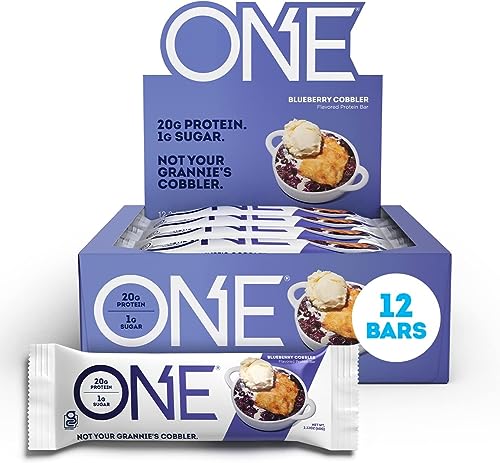 ONE Protein Bars, Blueberry Cobbler, Gluten Free Protein Bars with 20g Protein and only 1g Sugar, Guilt-Free Snacking for High Protein Diets, 2.12 oz (12 Count)