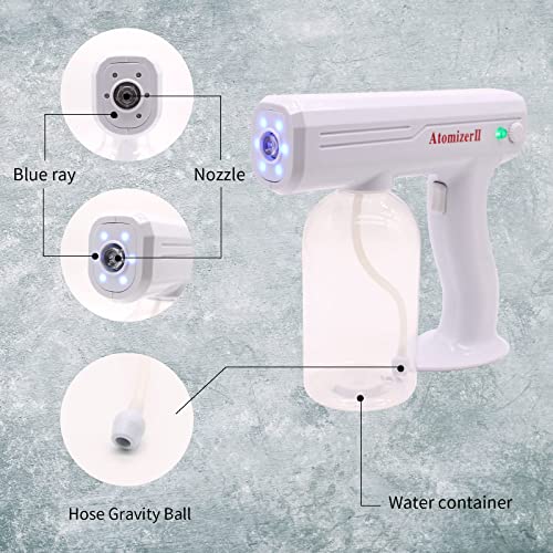 Nano Blue Light Atomizer Spray Gun Nano Sprayer Steam Gun Atomizer Sprayer Mist Gun Fogger Machine Atomizer Electric Sprayer Bottle Gun for Home 27 OZ