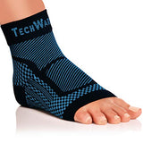 TechWare Pro Ankle Brace Compression Sleeve - Relieves Achilles Tendonitis, Joint Pain. Plantar Fasciitis Foot Sock with Arch Support Reduces Swelling & Heel Spur Pain. (Black/Blue, S/M)