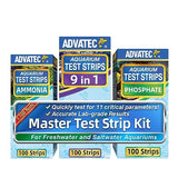 Advatec Master Test Strip Kit - for Freshwater, Saltwater & Reef Aquariums, Test for 11 Parameters! -Fast Lab-Grade Results with Interpretation Guide! (100 Ct. - 300 Strips, 1,100 Tests)