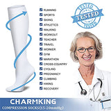 CHARMKING Compression Socks for Women & Men (8 Pairs) 15-20 mmHg Graduated Copper Support Socks are Best for Pregnant, Nurses - Boost Performance, Circulation, Knee High & Wide Calf (S/M, White)